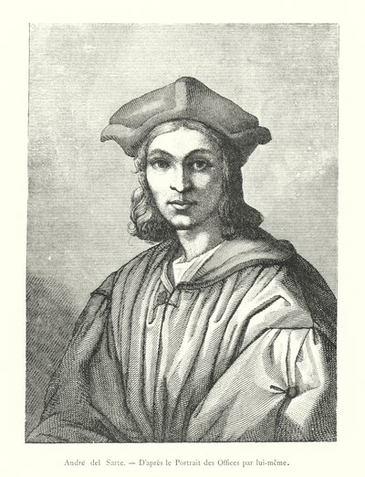 Andrea del Sarto, naar het Portret van de Uffizi door hemzelf (gravure) door Italian School