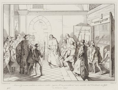 Antonio Grimani in ketenen gebracht om rekenschap af te leggen over zijn generaalschap op zee, bijgestaan door... (gravure) door Italian School