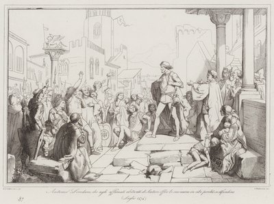 Antonio Loredan biedt zijn vlees aan de uitgehongerde inwoners van Scutari aan als voedsel, op voorwaarde dat ze zich verdedigen door Italian School