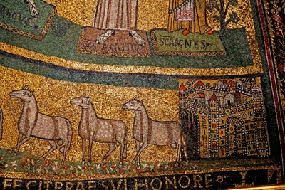Apsis detail, Bethlehem en schapen door Italian School