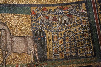 Apsis detail, Bethlehem en schapen (mozaïek) door Italian School