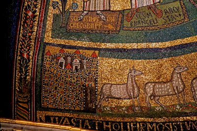 Apsis detail, Jeruzalem en schapen door Italian School