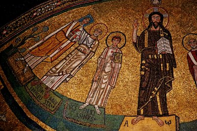 Apsis met Christus, heiligen en paus Gregorius IV door Italian School