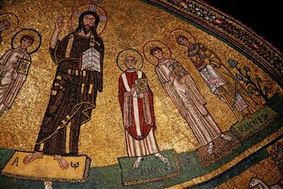 Apsis met Christus, heiligen en paus Gregorius IV door Italian School