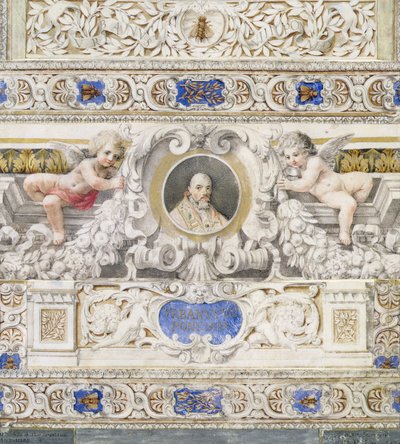 Architectonisch schema met een portret van paus Urbanus VIII (1568-1644) in een cartouche waarschijnlijk 17e eeuw door Italian School