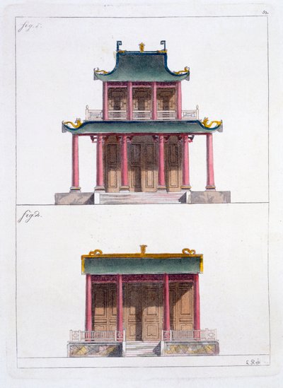 Boog van Ke Koo Fu in Canton, voor- en zijkant, ca. 1820-30 door Italian School