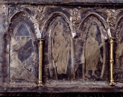 Ark van Barbarossa, met scènes uit het leven van Sint Johannes de Doper (hout, zilverblad en stenen) door Italian School