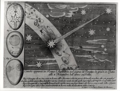 Astrologisch diagram van de komeet die verscheen in Rome tijdens Maagd en zichtbaar bleef tot november 1680 door Italian School