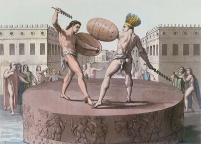 Azteekse krijgers in gevecht op een Cuauhxicalli, c.1820 door Italian School