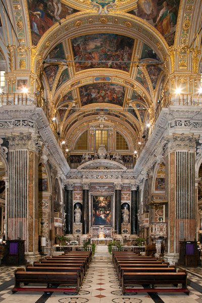 Barokkunst: Interieur van de Jezuïetenkerk van de Heilige Naam van Jezus (chiesa del Gesu) in Rome door Italian School