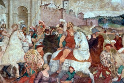 Slagveld buiten de stadsmuren, c.1460s door Italian School