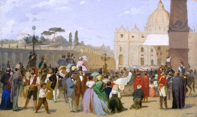 Zegen van Pius IX vanaf het balkon van Sint-Pieter, ca. 1846-78 door Italian School