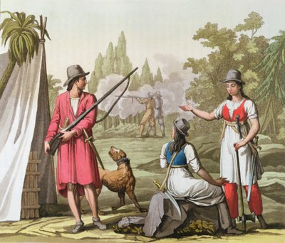 Kapitein John Rackham (d.1720) Anne Bonney (d.1720) en Mary Read (d.1720) in de Antillen, c.1820 door Italian School