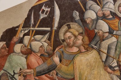 Gevangenneming van Christus, door Meester van de rechter apsis van Sint Franciscus in Montefalco, losgemaakte fresco, eind 14e eeuw door Italian School