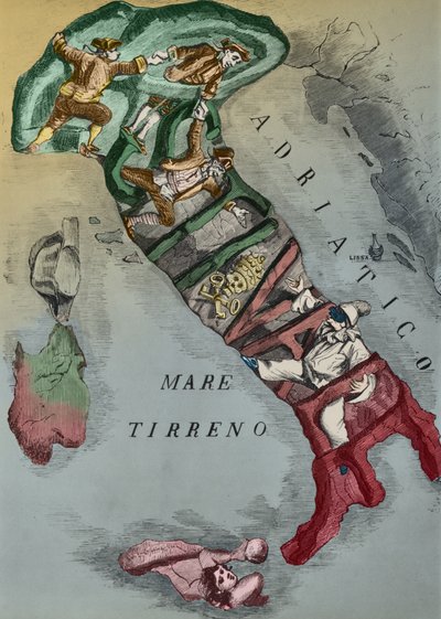 Karikatuur van Italië tijdens de Eenwording, 1866 door Italian School