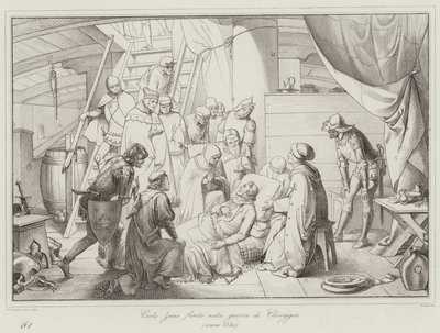 Carlo Zeno gewond in de oorlog van Chioggia door Italian School