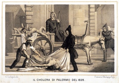 Kar die de doden ophaalt tijdens de cholera-epidemie in Palermo in 1835 door Italian School