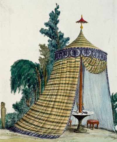 Chinees paviljoen in tuin, circa 1810, gravure, Italië door Italian School