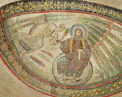 Christus overhandigt de sleutels aan St. Petrus (mozaïek) door Italian School