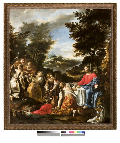 Christus bediend door engelen, ca. 1650-1700 door Italian School