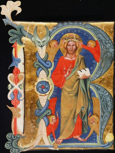 Christus de Verlosser - Initiaal R uit een grootformaat verlucht manuscript, c.1380 door Italian School