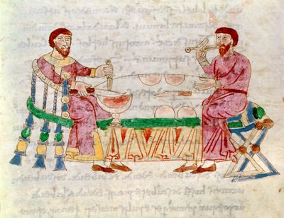 Codex 132 Livre 22 Hoofdstuk 1 De Maaltijd, uit De Universo door Rabanus Maurus (c.780-856) 1023 door Italian School