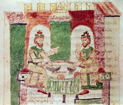 Codex 142 Livre 16 Chap.4 De tafel van de rijken, uit De Universo door Rabanus Maurus (c.780-856) 1023 door Italian School