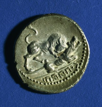 Munt van de Italische Stammen met een stier die de Romeinse wolvin aanvalt, 89-90 v.Chr. door Italian School