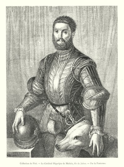 Collectie van Pitti, Kardinaal Hippolyte de Medicis, zoon van Julien, door Pontormo (gravure) door Italian School