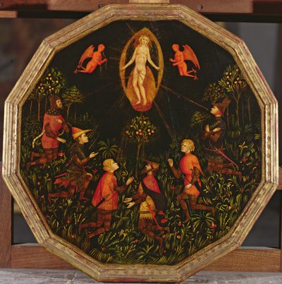Kraamblad dat de Triomf van Venus toont, vereerd door zes legendarische geliefden: Achilles, Tristan, Lancelot, Samson, Paris en Troilus door Italian School