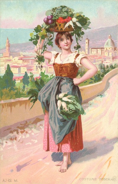 Toscaans kostuum (chromolitho) door Italian School