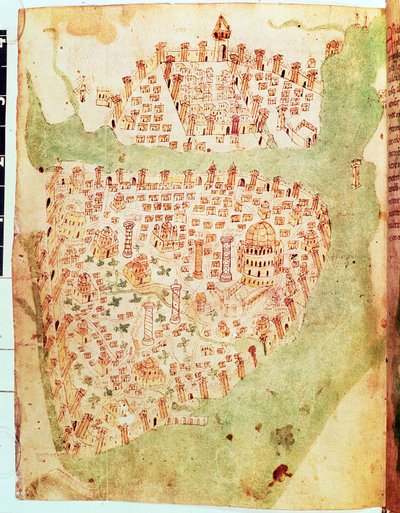 Cotton Vespasian A. XIII, f.36v: Kaart van Constantinopel, c.1450 door Italian School