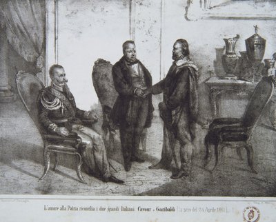 Raad tussen Garibaldi en Cavour op 24 april 1861 door Italian School