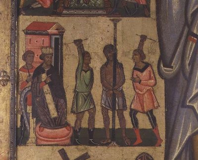 Kruisiging met Verhalen van de Passie: detail met de Geseling van Christus, School van Lucca door Italian School