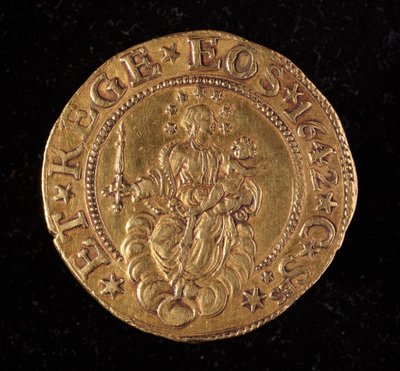 Munt van de Republiek Genua: vijf gouden doppie munt. Diam. 41 mm. 1642. achterkant. Genua Musei di Strada Nuova door Italian School