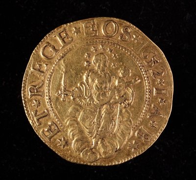 Munt van de Republiek Genua: vijf gouden doppie munt. Diam. 41 mm. 1652. achterkant. Genua Musei di Strada Nuova door Italian School