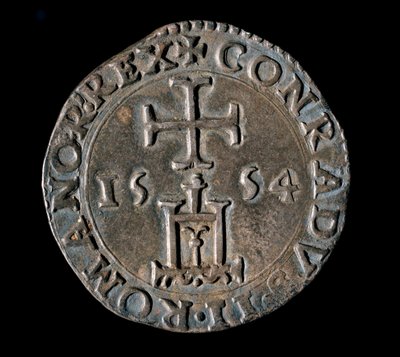 Munt van de Republiek Genua: zilveren teston (of testone) van de Zegen. Voorzijde met de poort van Genua onder een kruis. 1554. Genua, Musei di Strada Nuova door Italian School