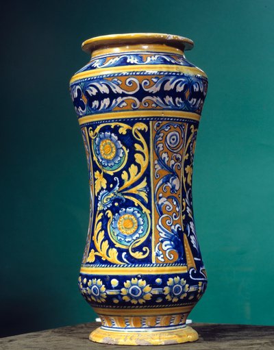 Cilindrische vaas albarello in majolica door Italian School