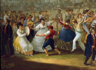Dansscène en volksfeest in Napels Dansers van tarantella. Anoniem schilderij. 18e eeuw Napels, Museo Nazionale di San Martino door Italian School