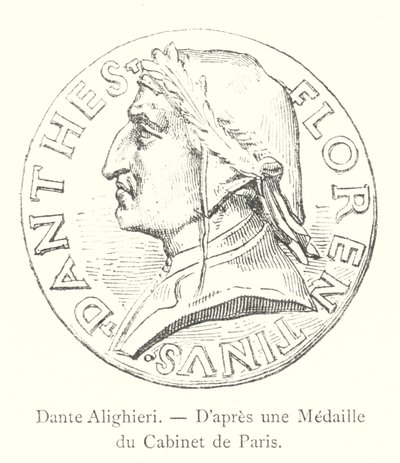 Dante Alighieri, naar een medaille uit het kabinet van Parijs (gravure) door Italian School