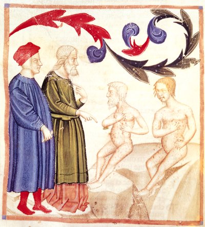 Dante, Virgil en de pestlijders, uit De Goddelijke Komedie door Dante Alighieri (1265-1321) door Italian School