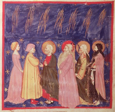 Dante en Beatrice met de heiligen van het paradijs, uit De goddelijke komedie door Dante Alighieri door Italian School