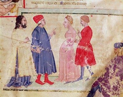 Dante en Vergilius met Francesca da Rimini en Paolo Malatesta, uit De goddelijke komedie door Dante Alighieri door Italian School