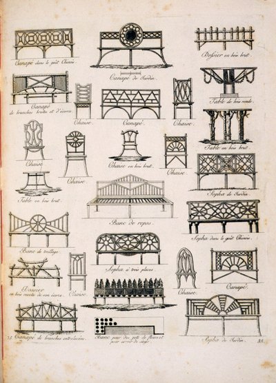 Ontwerpen voor tuinbanken, uit Een Compendium van Tekeningen, door J.G. Grohmann, gepubliceerd 1805 door Italian School