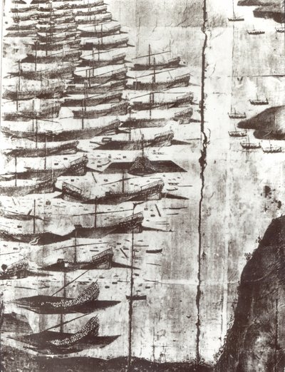 Detail van een gravure die de formatie bij de Slag om Coron toont door Italian School