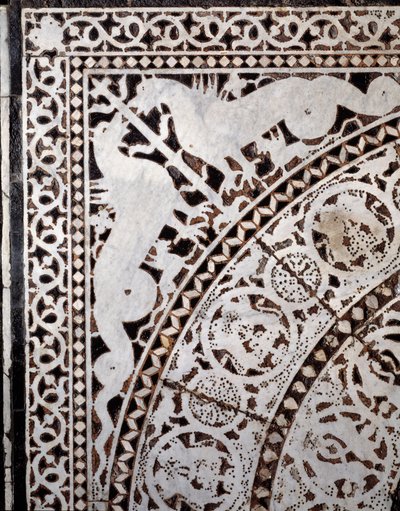 Detail van de originele marmeren vloer 11e-13e eeuw door Italian School