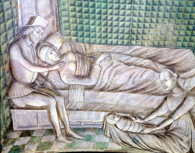 Detail van een fresco van het kasteel van Roccabianca in Parma uit 1480, nu in Castello Sforzesco in Milaan. Het vertegenwoordigt het verhaal van Griselda, uit een kort verhaal van Giovanni Boccacio