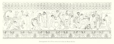 Ontwikkeling van de fries rond de Ciste van het Kircher Museum (gravure) door Italian School