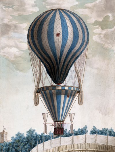 Vroege Heteluchtballon in Vlucht door Italian School