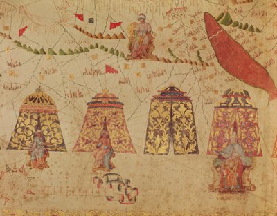 Oost-Afrika en de Rode Zee met Prester John en de legendarische koningen van Afrika, detail van een kaart van de Middellandse Zee door Vesconte de Maggiolo, 1563 door Italian School
